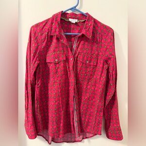 Sundance Floral Joy Button Down Long Sleeve Top Sz Small DeepPink & Green UGC